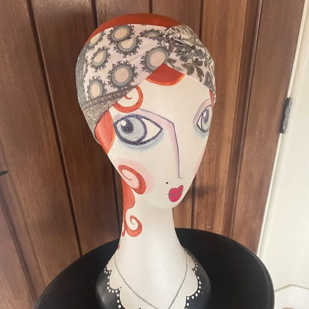 Homemade Twisted Knit Headband in Paisley Pattern - One Size